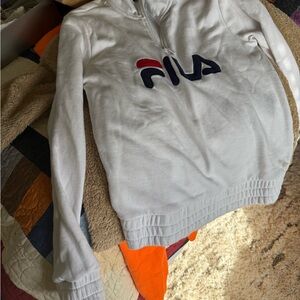 Fila Women's White and Navy Cowl Neck Sweater